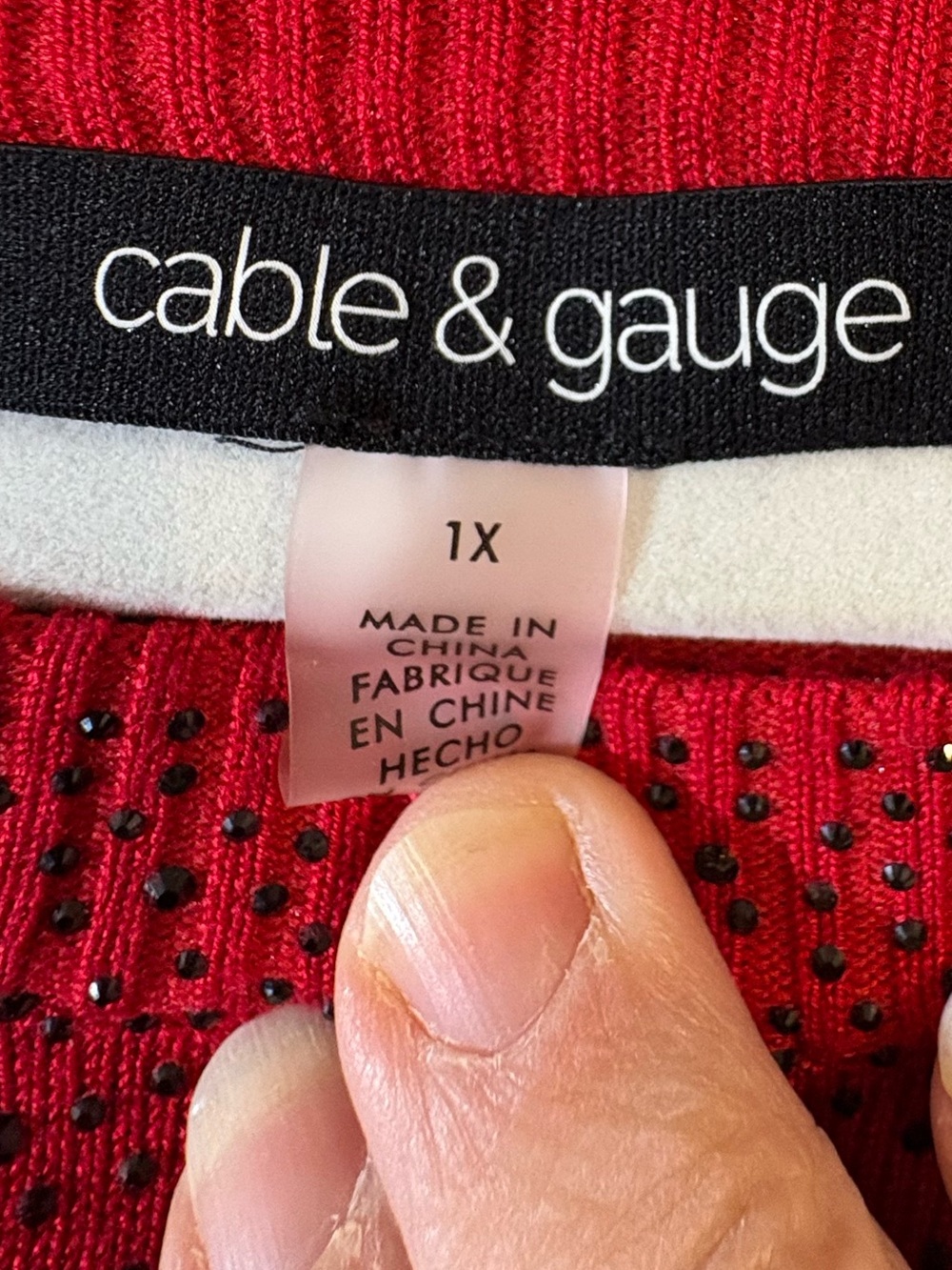 Cable & Gauge sweater women's 1X red long-sleeve black embellishments pullover - Picture 8 of 16